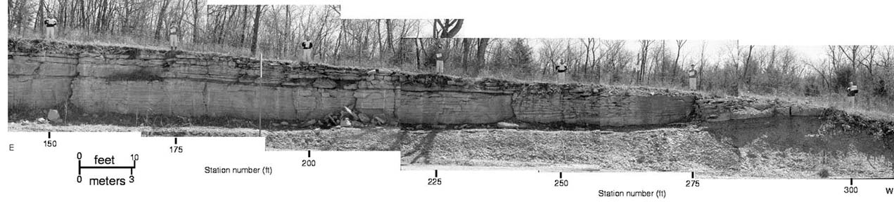 Panorama of rock outcrop showing station locations