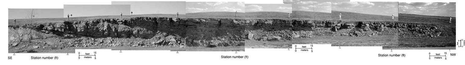 Panoramic photo of rock outcrop.