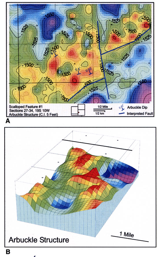 Both map and 3-D view exhibit features of sapped terrain.