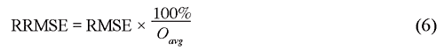 RRMSE equals the RMSE times the ratio out of 100 and the averaged of the observed values.