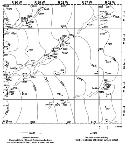 Bedrock slopes from 2700 in SW to 2350 in NE.