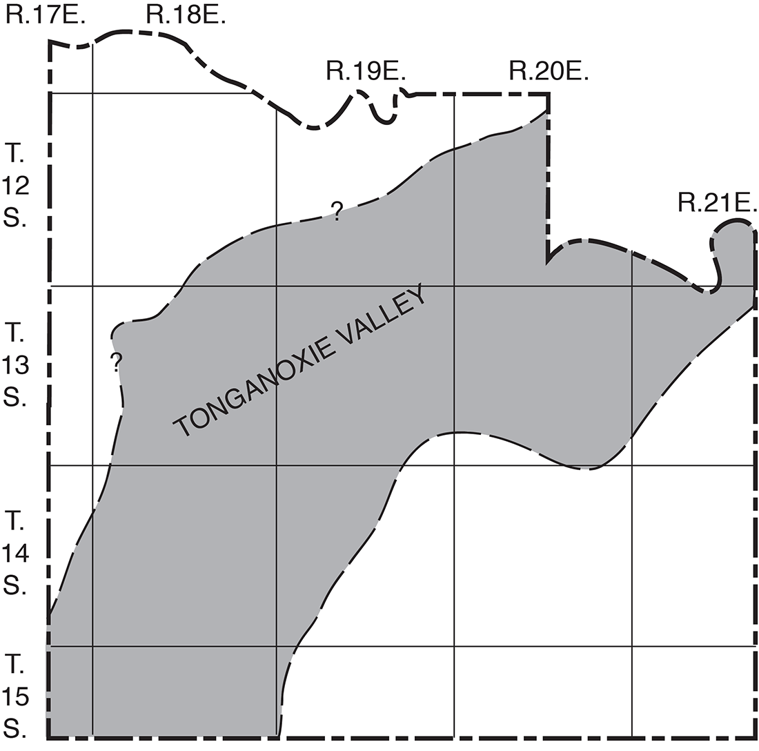 Ancient valley in which Tonganoxie Sandstone member of Stranger 
Formation was deposited runs from southwest to northeast corner.