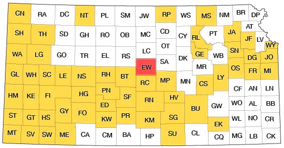 Index map of Kansas showing Ellsworth County and other bulletins online