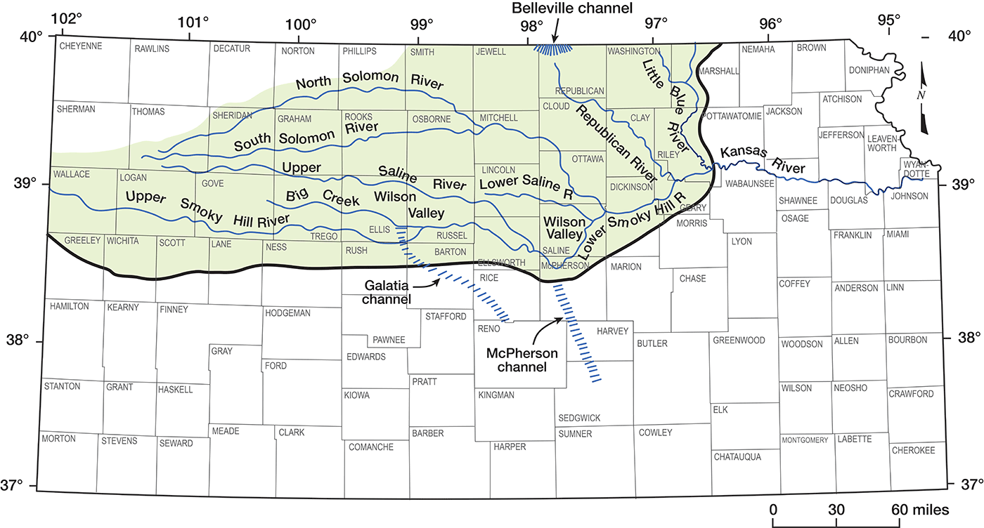 By this time, Big Creek and Smoky Hill River have stopped draining to south but have joined northern rivers to drain to Kansas River.