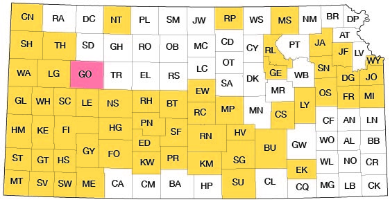 Index map of Kansas showing Gove County and other bulletins online