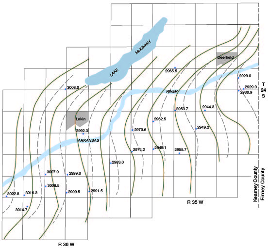 Areas closer to the river had larger changes in water level; contours at areas far from river are very similar.