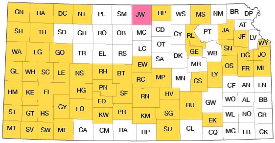 Index map of Kansas showing Jewell County and other bulletins online