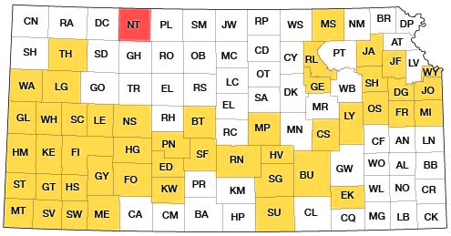 Index map of Kansas showing Norton County, far northwest Phillips, and other bulletins online