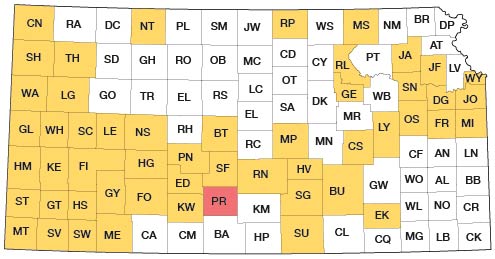 Index map of Kansas showing Pratt County and other bulletins online