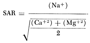 SAR = Sodium divided by the square root of (Calcium plus Magnesium divided by 2).