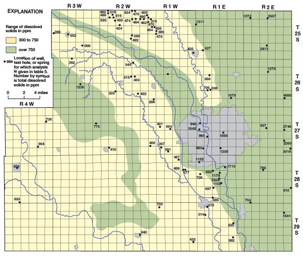 Map of Sedgwick County, Kansas, showing the distribution of dissolved solids in ground water.