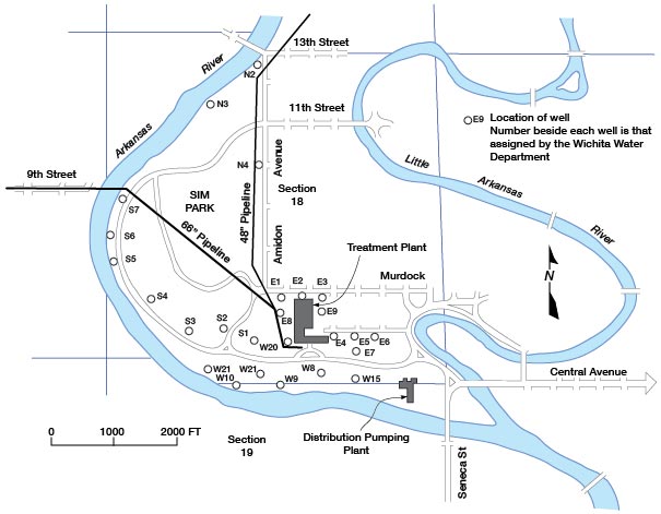 Map showing location of Wichita local well field.