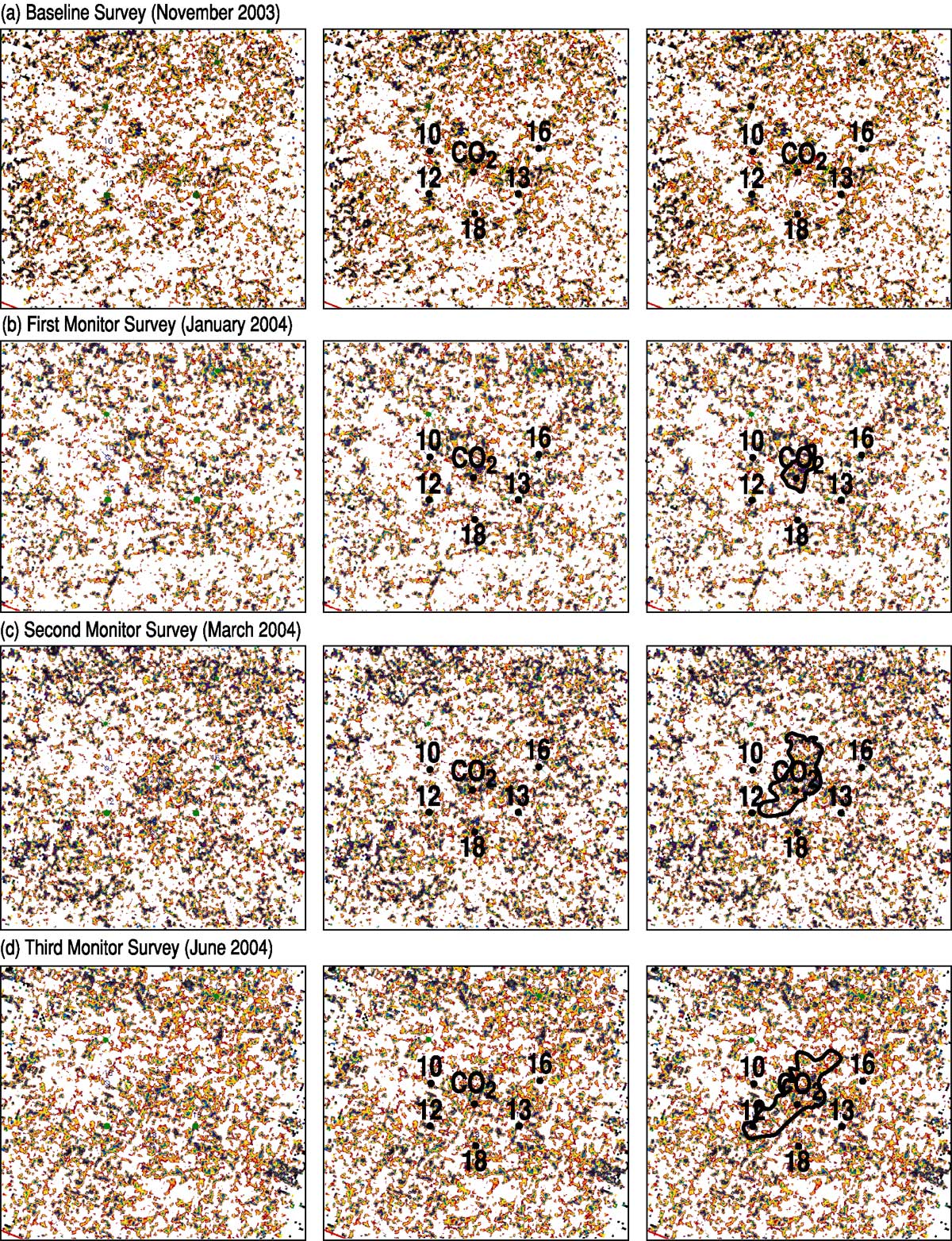 Color seismic section with synthetic seismic traces at well