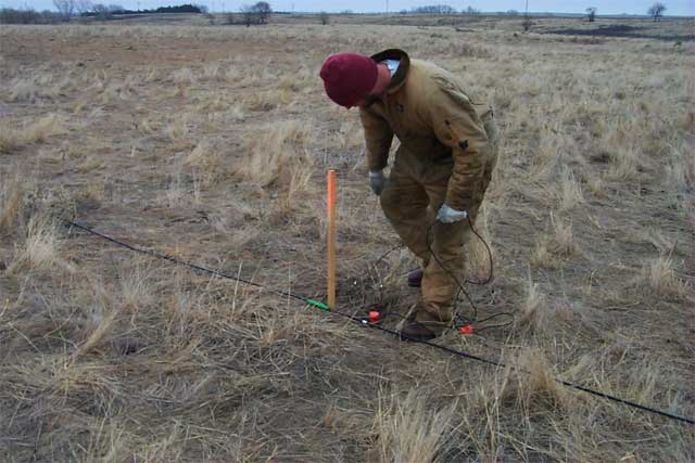 geophones planted in close to same position each survey