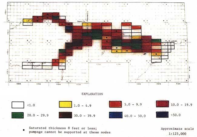 Water level drop displayed for each node in model.