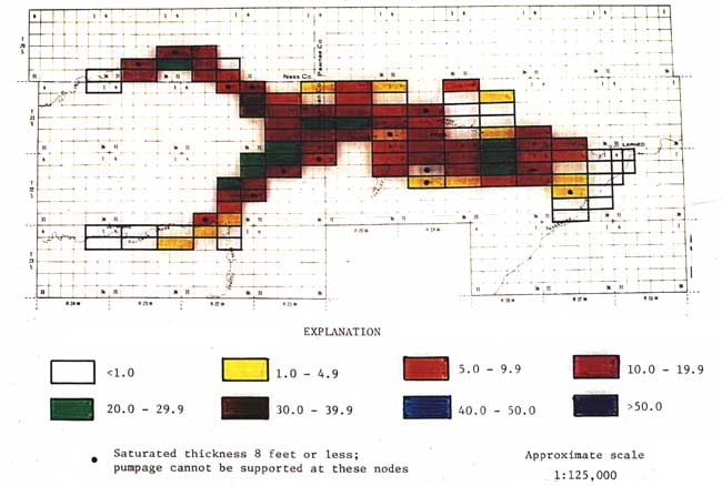 Water level drop displayed for each node in model.