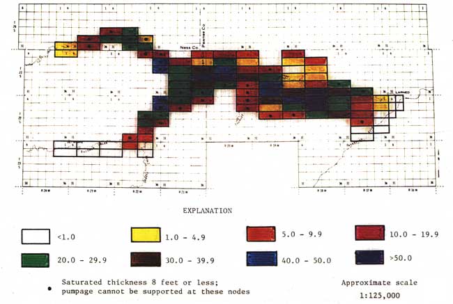 Water level drop displayed for each node in model.