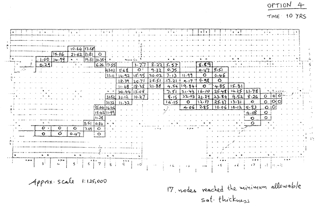 Map of study area with water-level decline values listed for each node.