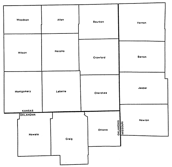 Area covers 9 SE kansas counties, 4 in SW Missouri, and 3 in NE Oklahoma.