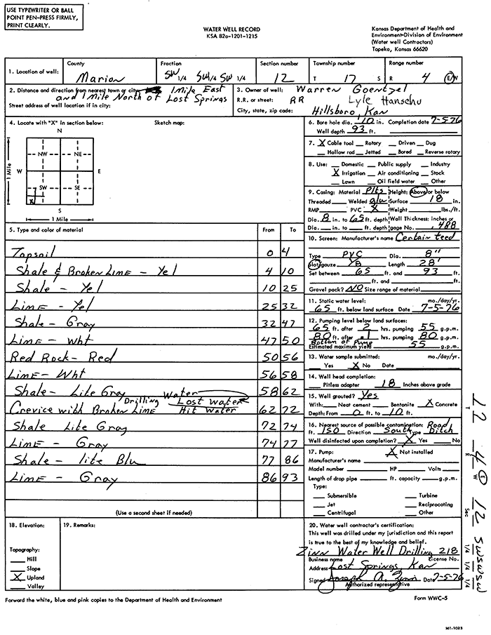 WWC5-5 Form for Well #31