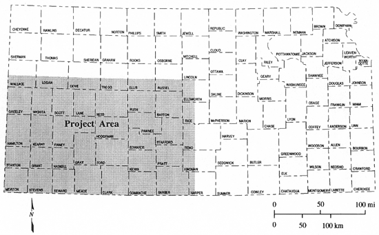 Counties in SW Kansas cover area from Wallace to Ellsworth in north to Morton to Harper in south.