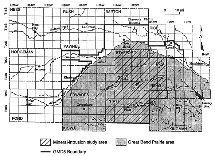 Region of Groundwater Management District #5 and the observed mineral intrusion area.