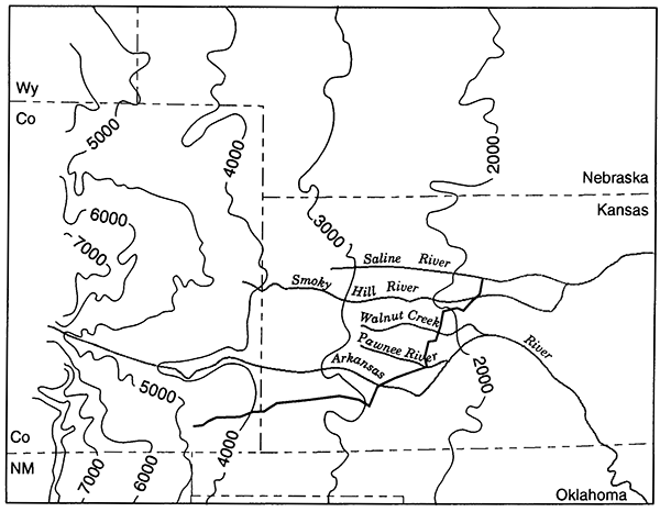 Generalized land-surface topography and the major streams traversed by the vertical profile.