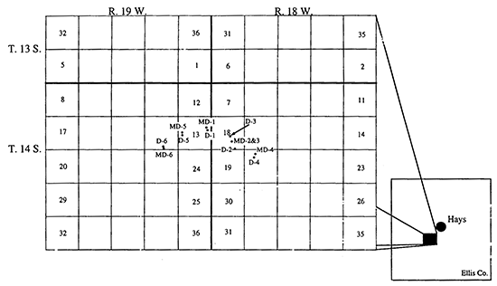 Location map for the Dakota well field of the city of Hays.