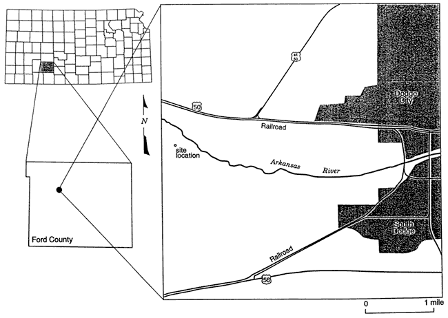 Dodge City is in central Ford County, in southwest Kansas.