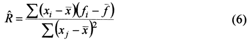 The estimated recharge is (sum of change in distance times the change in the function at those points), all divided by the sum of the change in distance squared