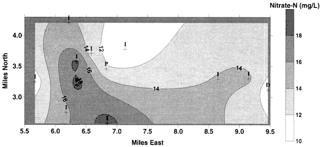 Values around 18 at Pretty Prairie; values of 16 at city and spreading to south-southeast; values of 14 to east.