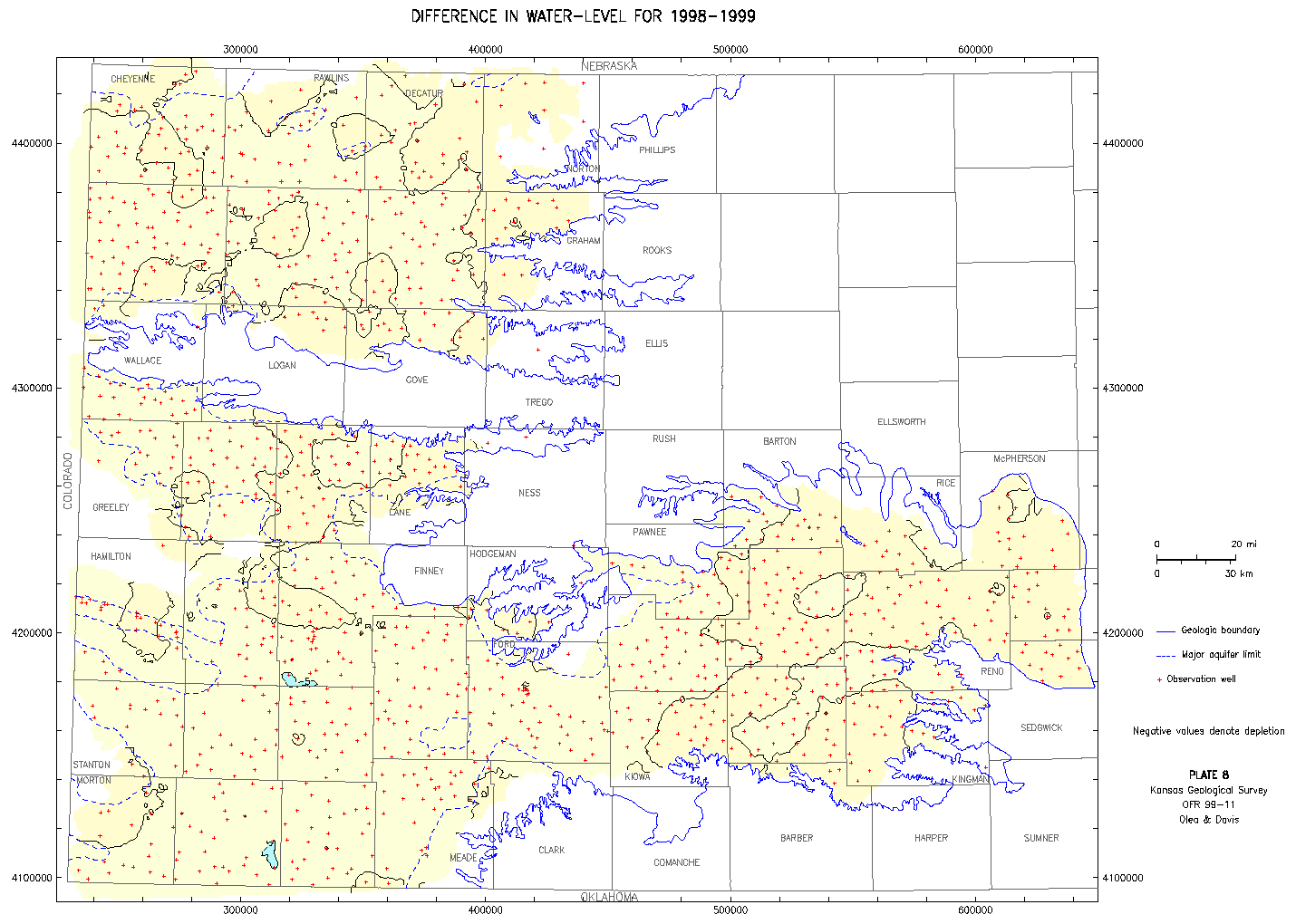 Difference in Water Level, 1998-1999