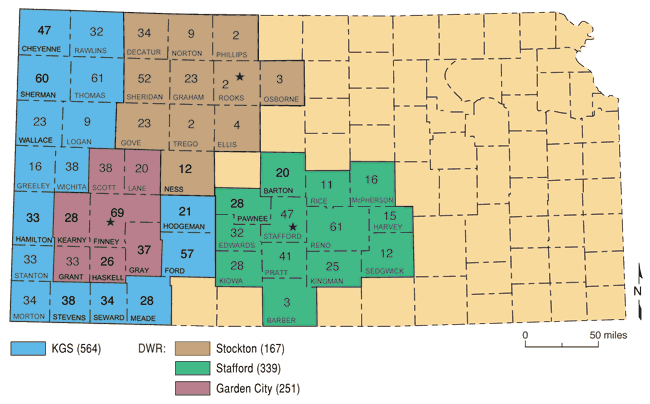 In 2005, KGS did farthest two counties along western border (except Kearny and Grant) and also Seward, Meade, Ford, and Hodgeman.