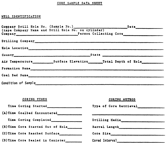 Core sample data sheet.