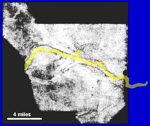 previously interpreted valley overlain in yellow