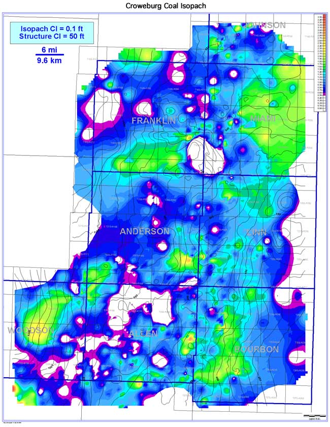 color isopach map of Croweburg Coal