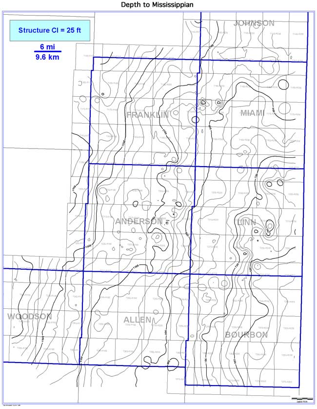 contour map of depth to Mississippian