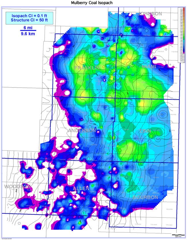 color isopach map of Mulberry Coal