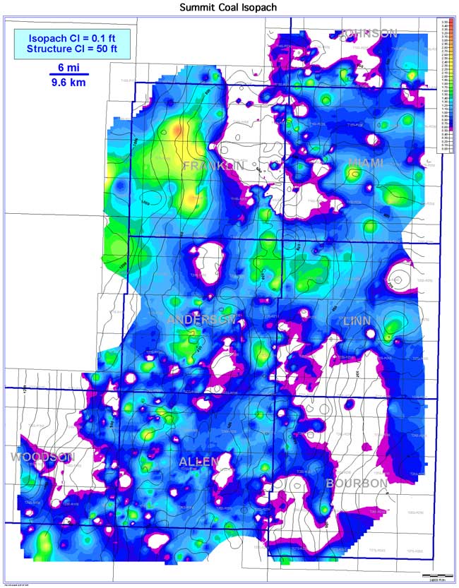 color isopach map of Summit Coal