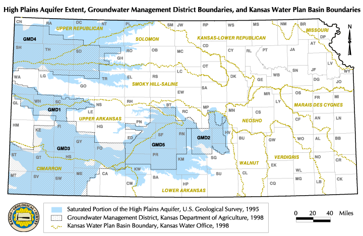 Kansas map showing boundaries