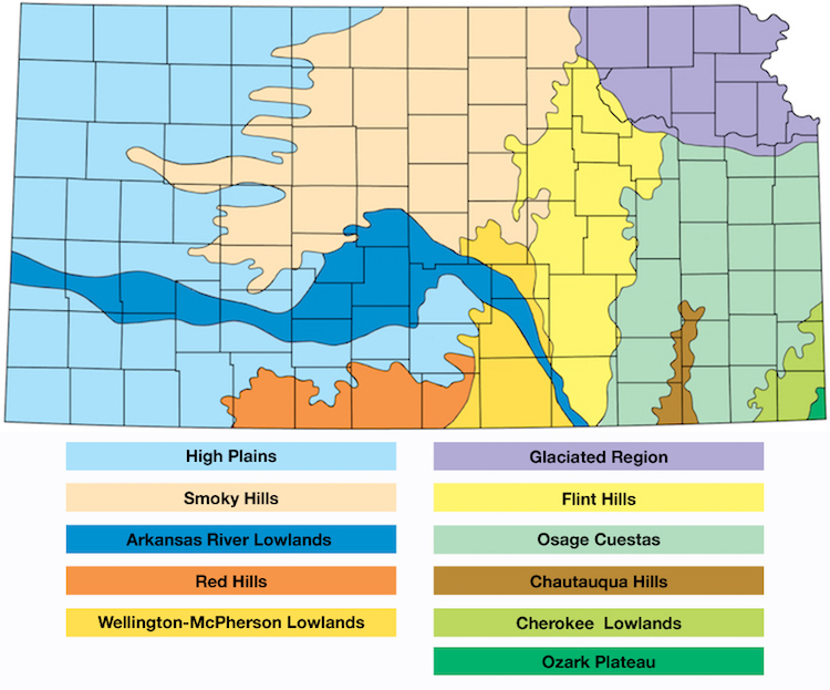 Map of Kansas physiographic regions
